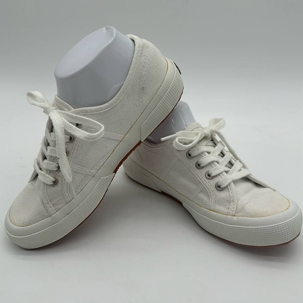 Superga Women's Cotu Classic 2750 White Canvas Sneakers Sz 37.5 US 7 EUC - Picture 1 of 16